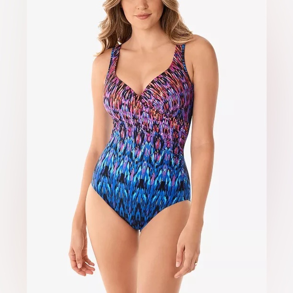 Miraclesuit Blue Pink Vesuvio Its A Wrap One-Piece Tummy Control Swimsuit 8